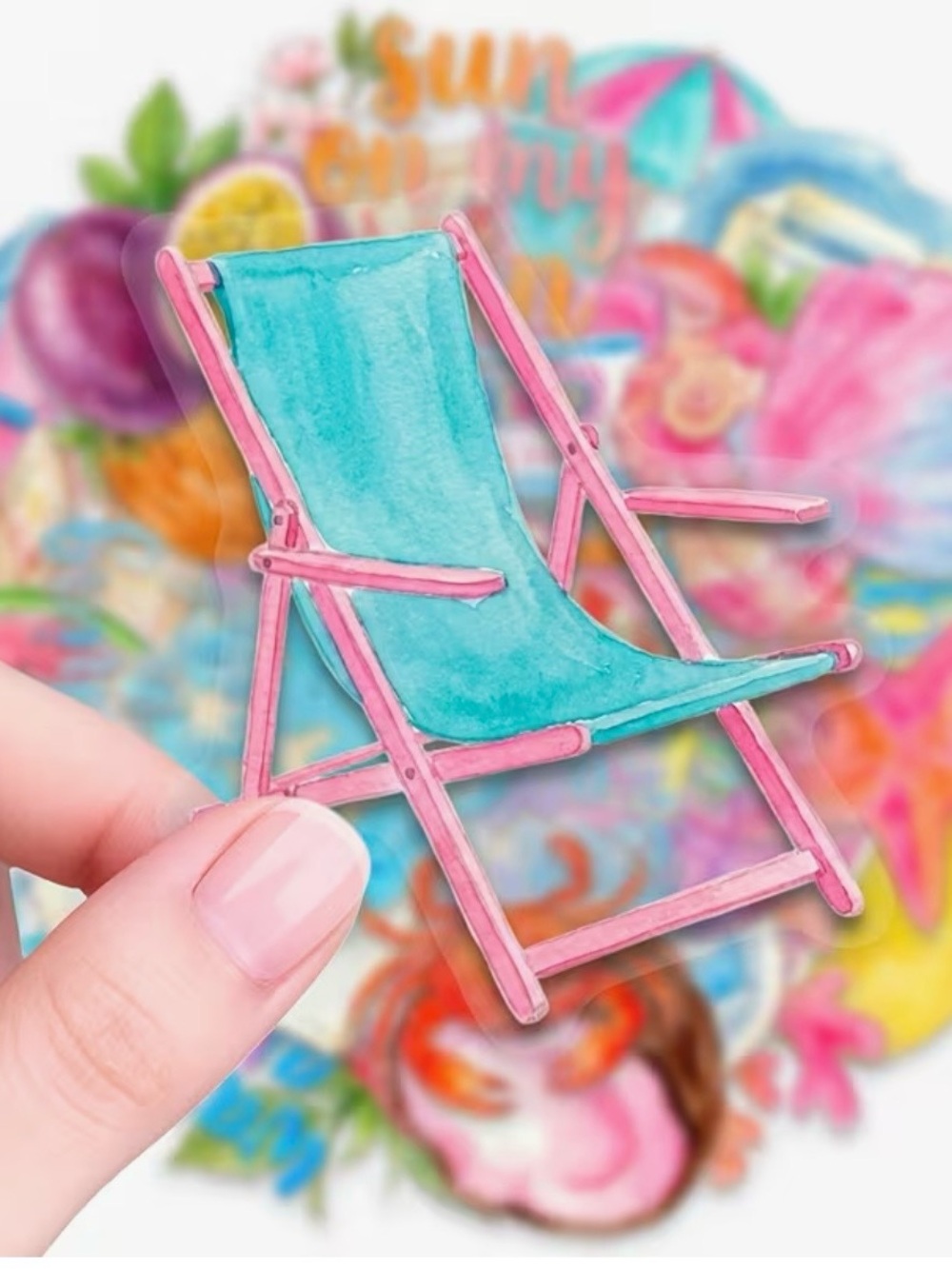 50 Beach Life Summer Stickers Pink & Blue Palm Tree Waves Sun Coconut Vacation - Picture 6 of 14